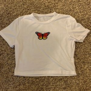white butterfly crop top
